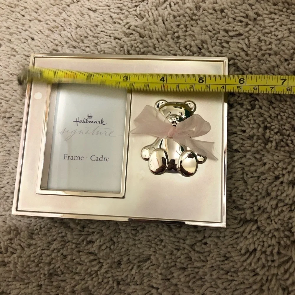Hallmark gold Picture Frame with pink bow Bear Accent NWOT